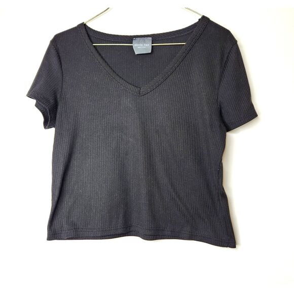 Olivia Rae Basic Baby Doll Crop Ribbed Top Black V Neck Sz. S Versatile - Picture 1 of 7